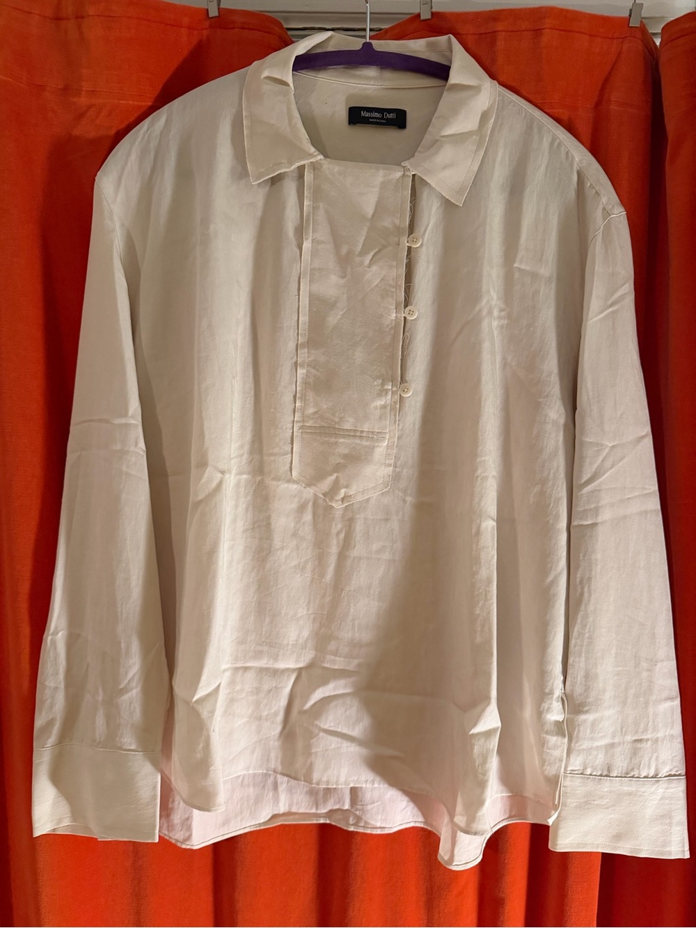 Massimo Dutti womens Cream Button-Front Casual Shirt